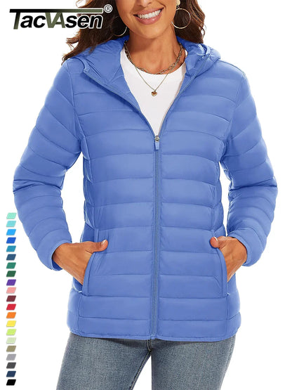 TACVASEN Women's Hooded Puffer Jacket – Full Zip Quilted Winter Coat, Lightweight Windbreaker Outerwear