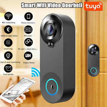 1080P Wireless Video Doorbell — WiFi Smart Doorbell with Tuya, Night Vision, Motion Detection & Two-Way Intercom for Home