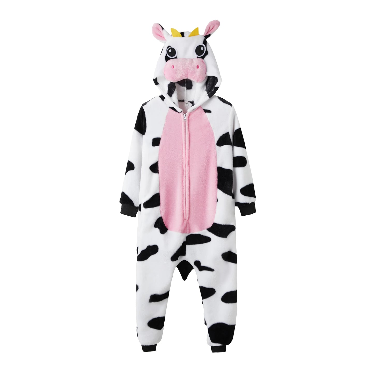 Pink Cow Onesie Pajamas — Cartoon Animal Costume for Women, Men, Girls & Boys, Funny Halloween & Winter Home Outfit