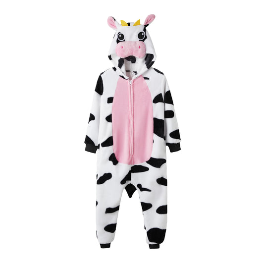 Pink Cow Onesie Pajamas — Cartoon Animal Costume for Women, Men, Girls & Boys, Funny Halloween & Winter Home Outfit