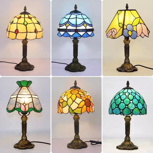 E27 Retro Baroque LED Table Lamp – Mediterranean Vintage Stained Glass Desk Light for Bedroom Cafe Bar Decor with EU/US Plug