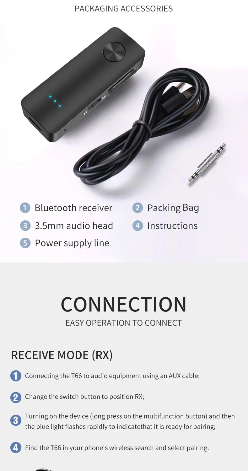 2 in 1 Bluetooth 5.4 Audio Receiver & Transmitter – HiFi Stereo Wireless Adapter with Mic & 3.5mm AUX for Car, Airplane, TV, PC, Speaker