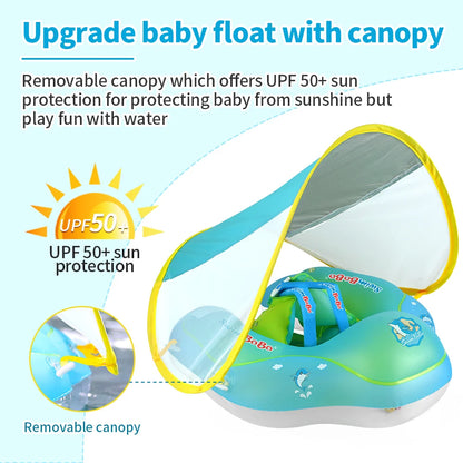 Baby Swimming Float with Canopy – Inflatable Infant Floating Ring, Kids Swim Pool Accessory, Summer Bathing Toy