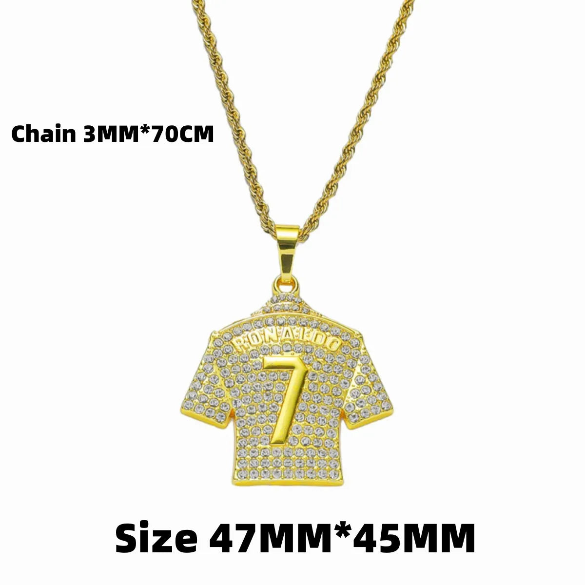 HNSP Cristiano Ronaldo CR7 Jersey Pendant Necklace – Full Zircon Chain for Men & Soccer Fans