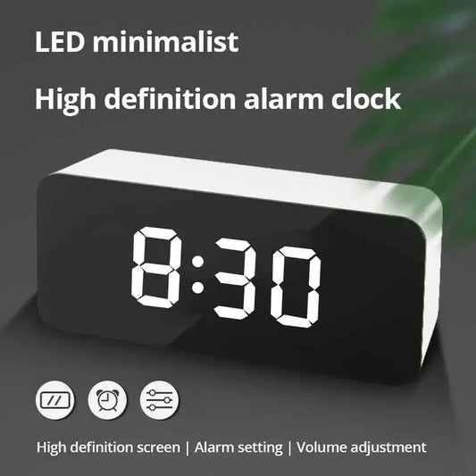 White LED Mirror Table Clock – USB Digital Alarm Clock with Snooze, Night Light & Time Display for Home Decor