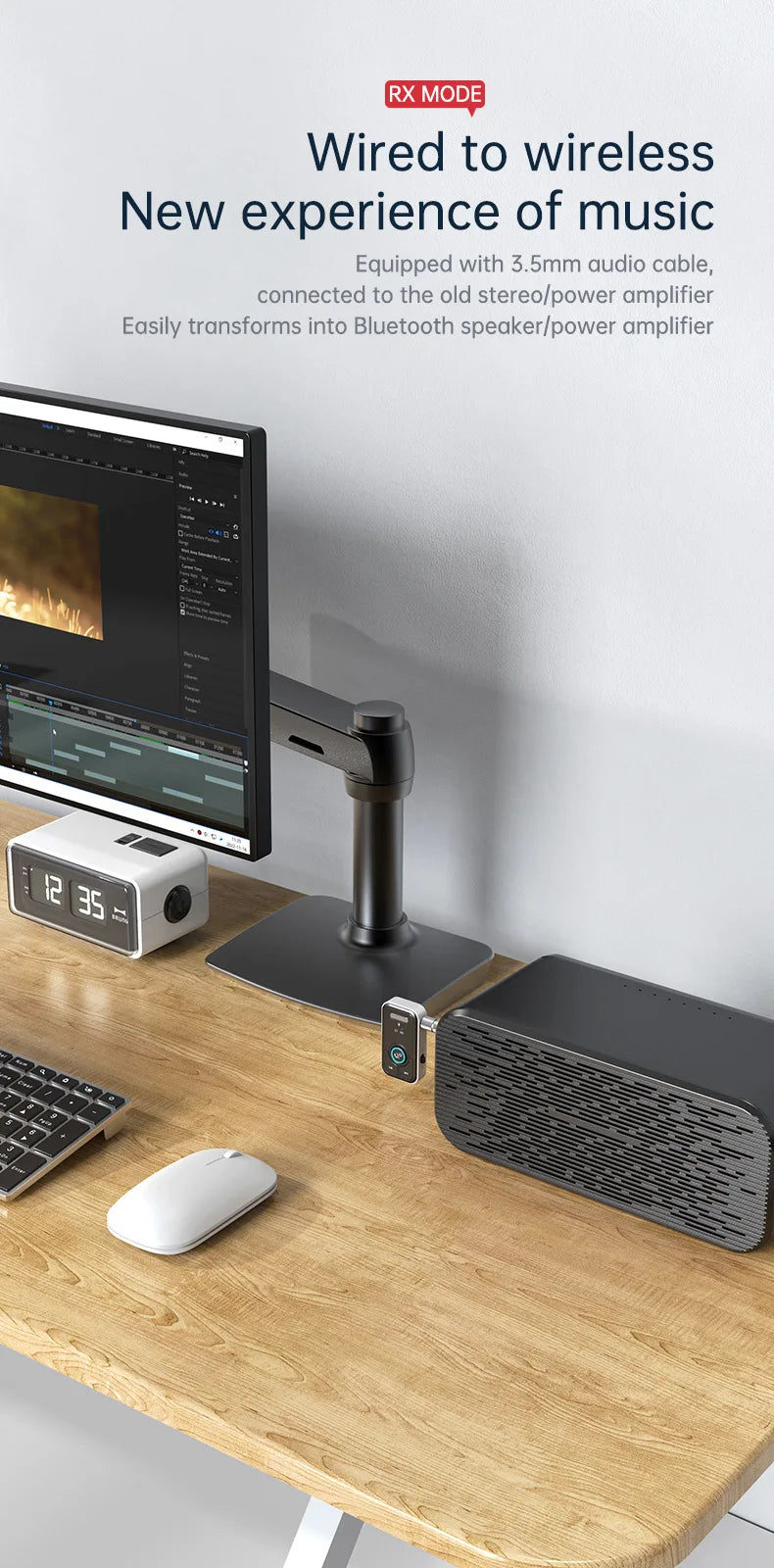 Bluetooth 5.3 Audio Adapter – Wireless Transmitter & Receiver for Car, Music, Headphones, Speakers, 3.5mm AUX