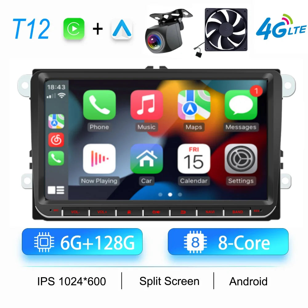 2DIN Android Car Radio for Volkswagen Golf 5/6, Polo, Passat B6/B7, CC, Skoda, Jetta - Multimedia, CarPlay, Wifi & GPS Navigation
