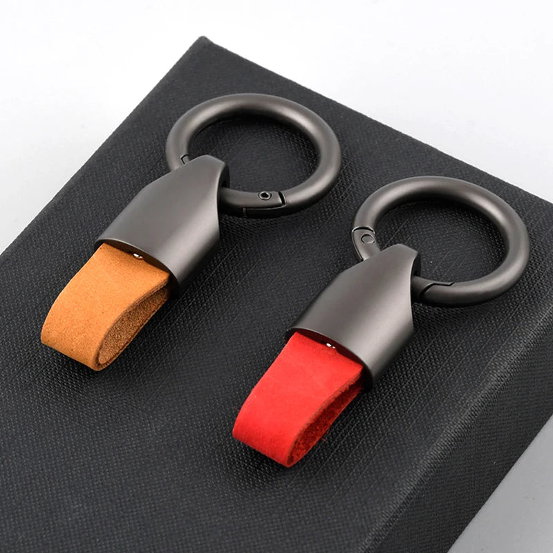 Cowhide Leather Keychains: Stylish Waist Belt Buckle Carabiner Car Pendant for Women & Men - Unique Bag Gift Accessory