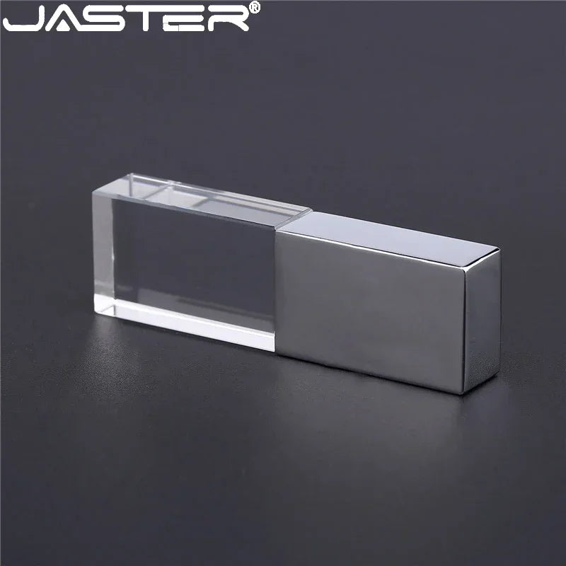 JASTER Rectangular Crystal USB Flash Drive - 16GB/32GB/64GB USB 2.0, Blue Green Red LED, Creative Colors, Free Logo on Bulk Orders (10+ PCS)