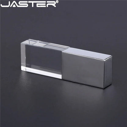 JASTER Rectangular Crystal USB Flash Drive - 16GB/32GB/64GB USB 2.0, Blue Green Red LED, Creative Colors, Free Logo on Bulk Orders (10+ PCS)
