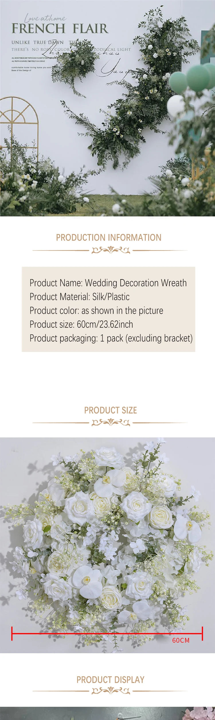 60cm Artificial Flower Wreath – Wedding Table Centerpiece & Backdrop Decoration
