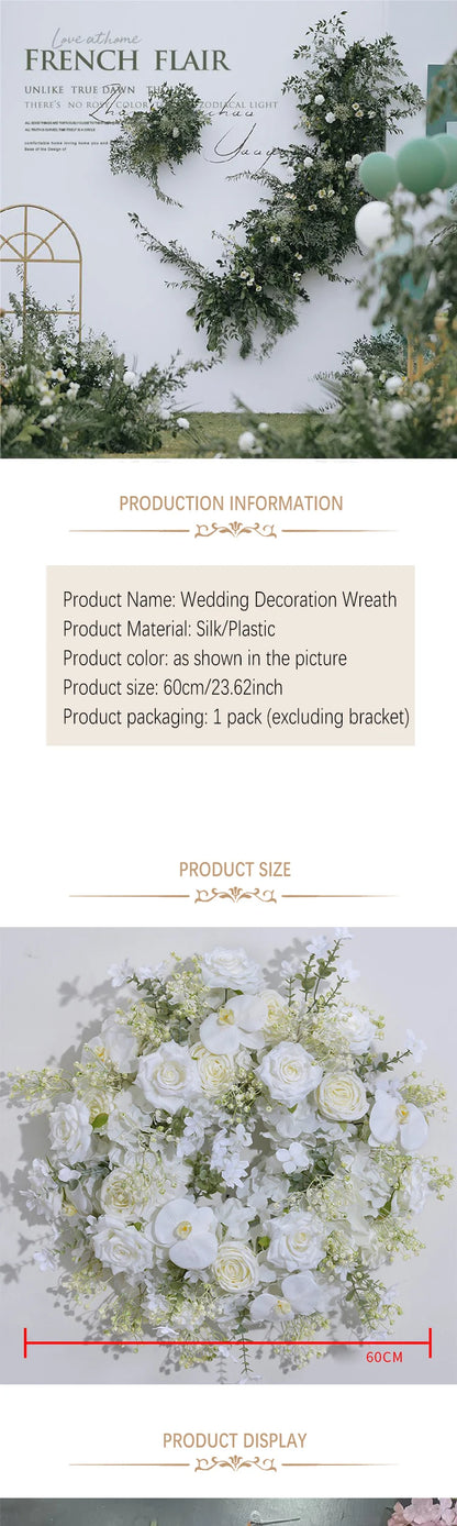 60cm Artificial Flower Wreath – Wedding Table Centerpiece & Backdrop Decoration