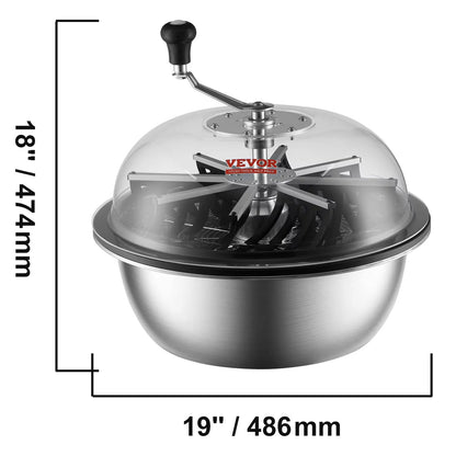 VEVOR 16/19/24 in Manual Leaf & Bud Bowl Trimmer — Stainless Steel Blades, Twist-Spin Cut, Clear Dome