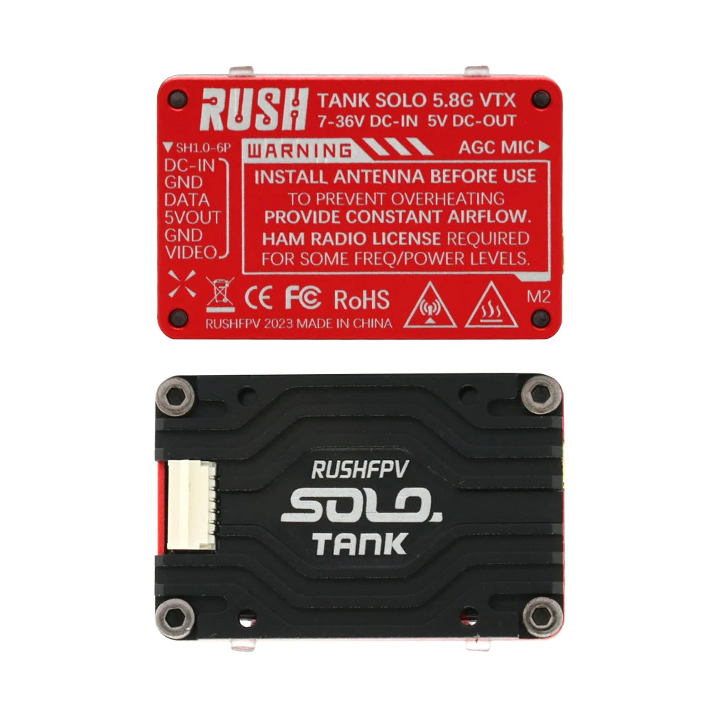 RUSH Solo Tank 5.8G VTX Video Transmitter – 1.6W High Power with Built-in Microphone & CNC Heat Dissipation for RC FPV