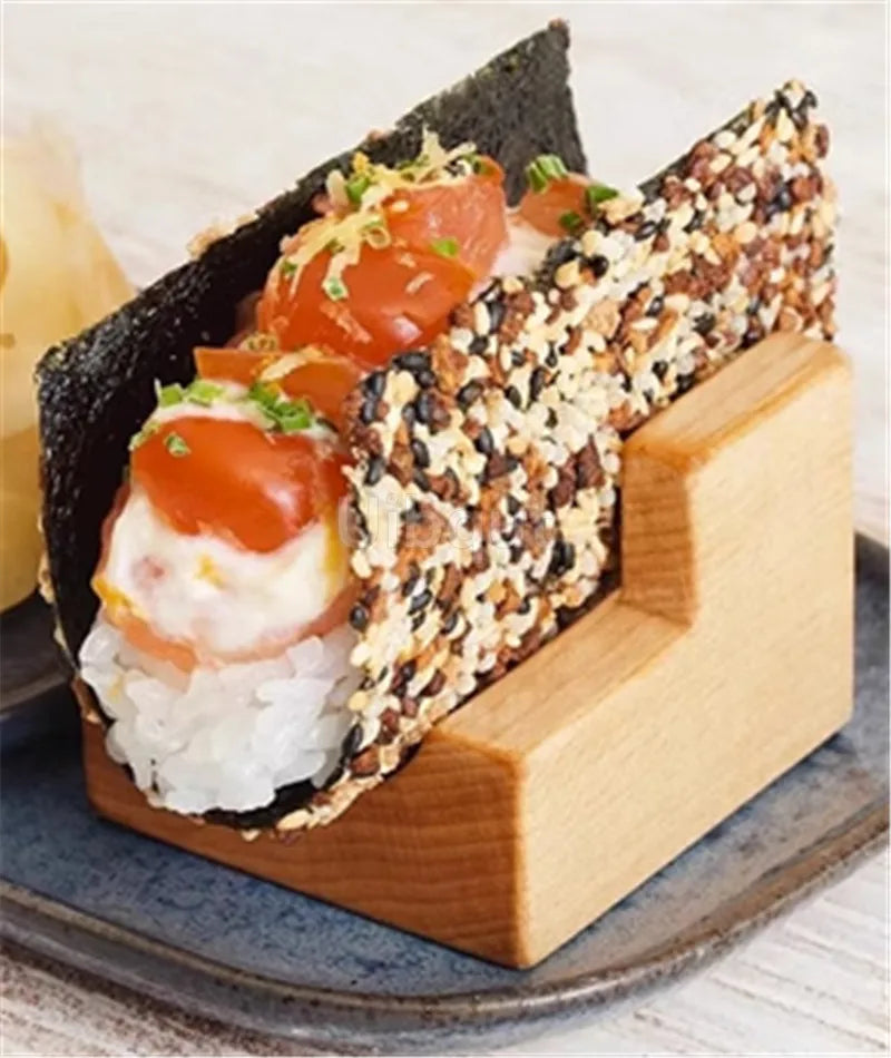 Japanese Sushi Rack – Wooden Taco & Snack Food Holder, Wood Plate Cuis ...