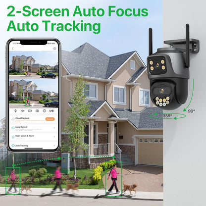 6K 9MP HD Outdoor IP Camera, 3-Lens, Dual Screen, 4K/8MP, Auto Tracking PTZ Security Surveillance with iCSee