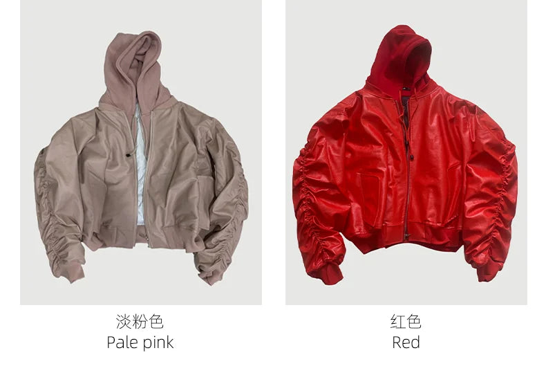 Mauroicardi Autumn Winter Oversized PU Leather Bomber Jacket for Men - Thickened Warm Hooded Luxury Designer Coat