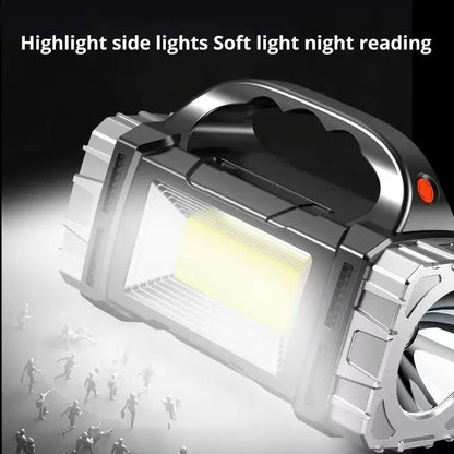 Portable USB Rechargeable Flashlight: Solar LED Light with COB Work Light - Powerful 4-Gear Charge Mobile Phone Camping Lamp