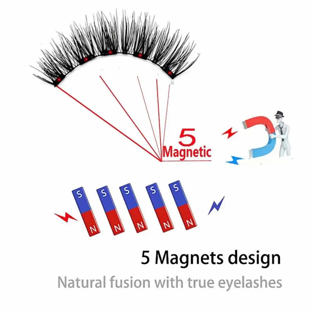 3D Natural Magnetic Eyelashes – 5 Magnetic Lashes with Handmade Gift Box, Reusable Extensions