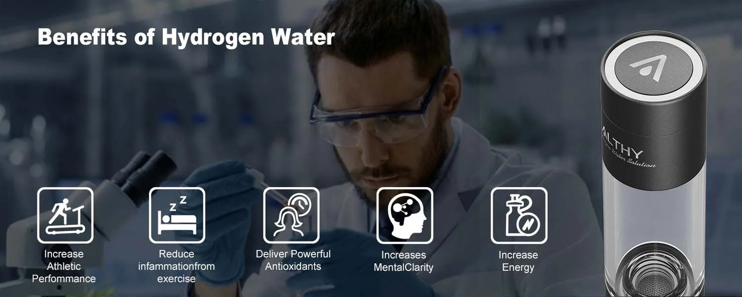 ALTHY Molecular Hydrogen Water Generator Bottle - DuPont SPE&PEM Dual Chamber Ionizer with Charging & Time Display