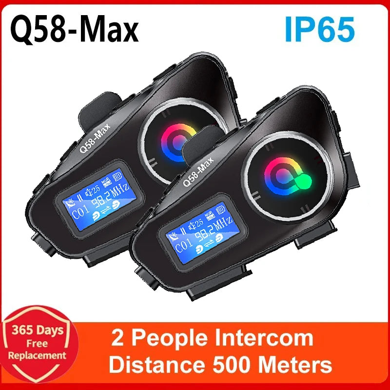 Q58 Max Motorcycle Helmet Bluetooth Intercom – IP65 Waterproof, 500M Range, Multi-Scene Music Sharing