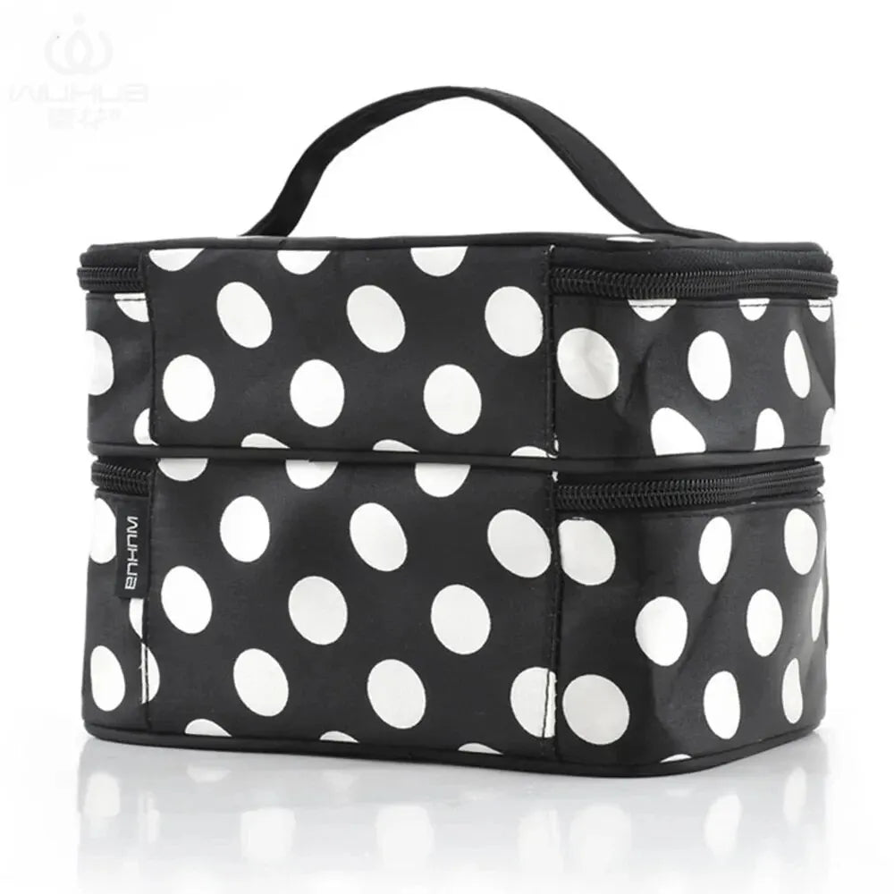 Large Capacity Double Layer Cosmetic Bag: Zipper Makeup Organizer for Women - Portable Travel Toiletries Bathing Wash Pouch Clutch