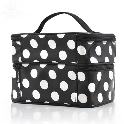 Large Capacity Double Layer Cosmetic Bag: Zipper Makeup Organizer for Women - Portable Travel Toiletries Bathing Wash Pouch Clutch