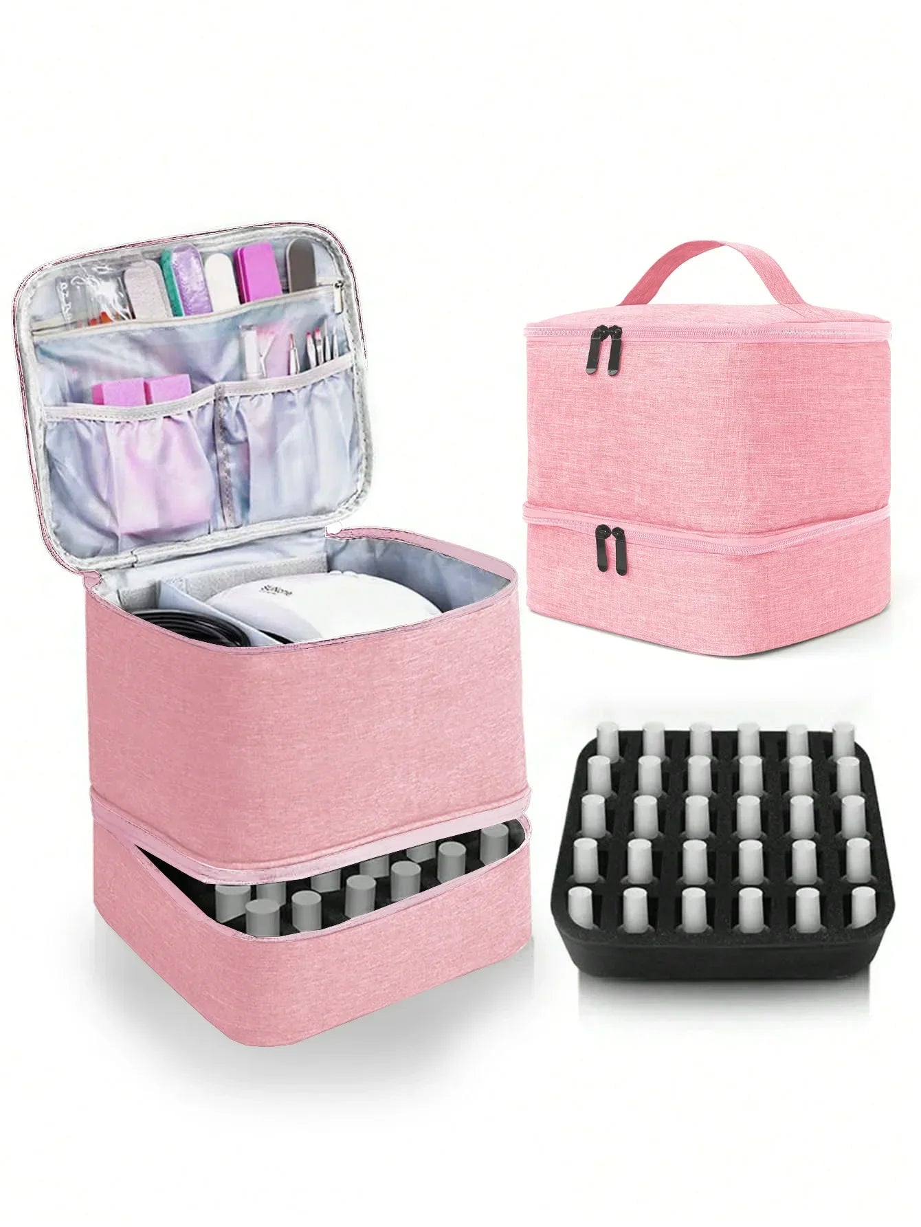 Nail Polish & Essential Oil Storage Bag – Portable Double-Layer Cosmetic Organizer with 30 Compartments
