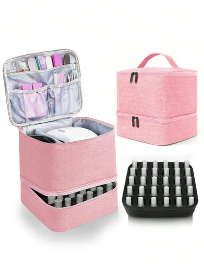 Nail Polish & Essential Oil Storage Bag – Portable Double-Layer Cosmetic Organizer with 30 Compartments