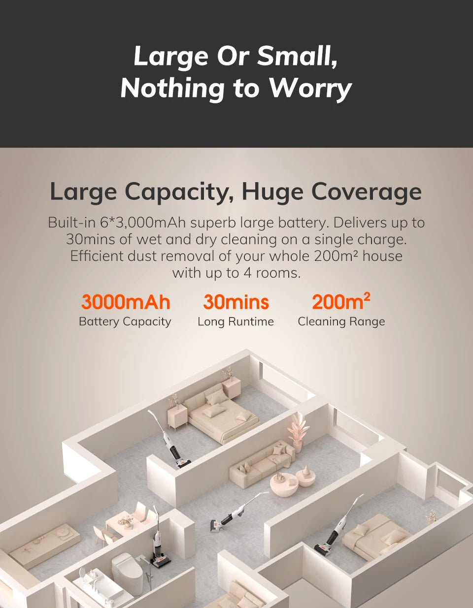 ILIFE W90 Cordless Wet Dry Smart Mop – 5500Pa Suction, Self-Cleaning in 1 Minute, Large Dual Water Tank