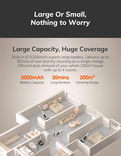 ILIFE W90 Cordless Wet Dry Smart Mop – 5500Pa Suction, Self-Cleaning in 1 Minute, Large Dual Water Tank