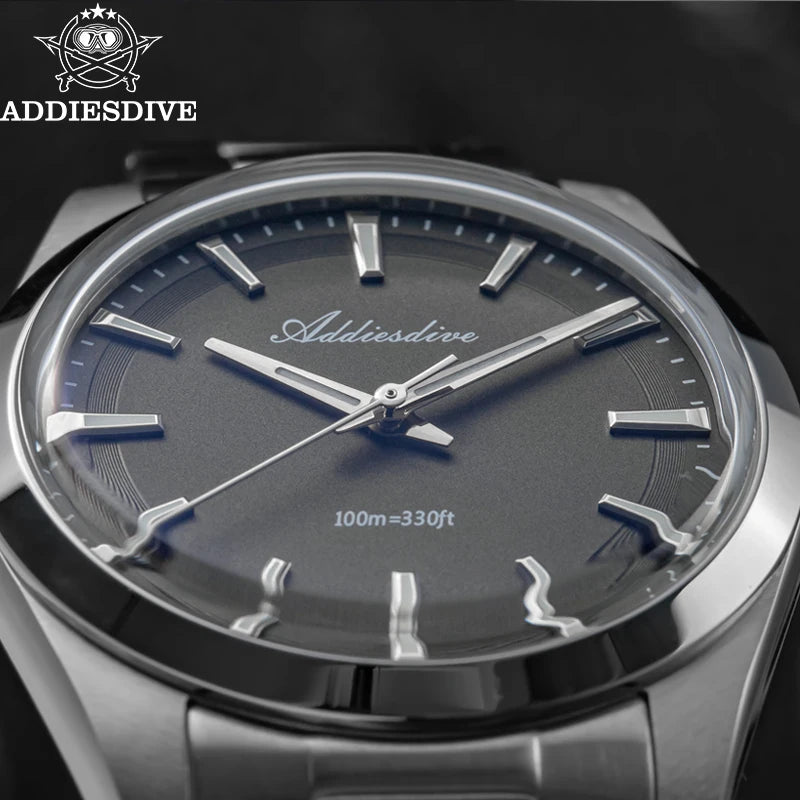 ADDIESDIVE Men's Luxury Quartz Watch – VH31, 100m Waterproof, Green AR Coating, Luminous, 316L Stainless Steel, 36mm