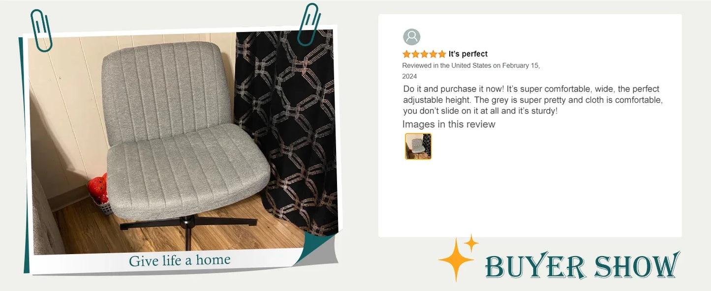 Armless Criss Cross Legged Swivel Office Chair - Wide Desk Chair Without Wheels