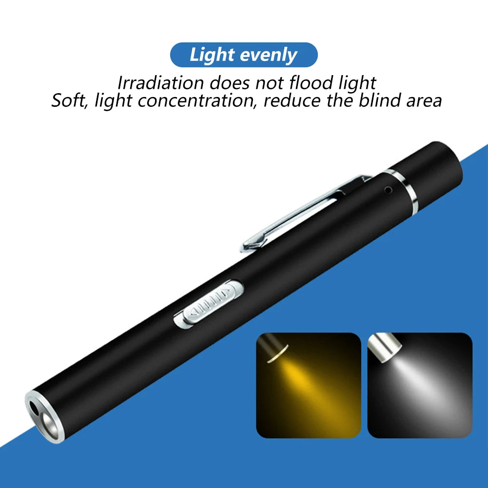 USB Rechargeable Medical Pen Light | Mini Nursing LED Flashlight with Stainless Steel Pocket Clip