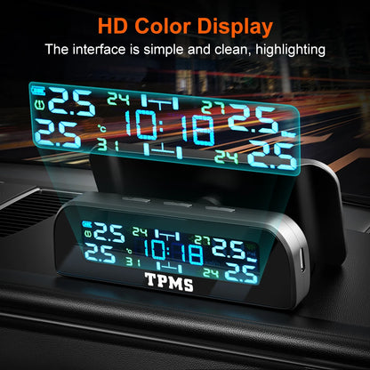 Solar Car TPMS Tire Pressure Monitoring System – External Sensors for 4 Wheels Tyre Pressure Detection