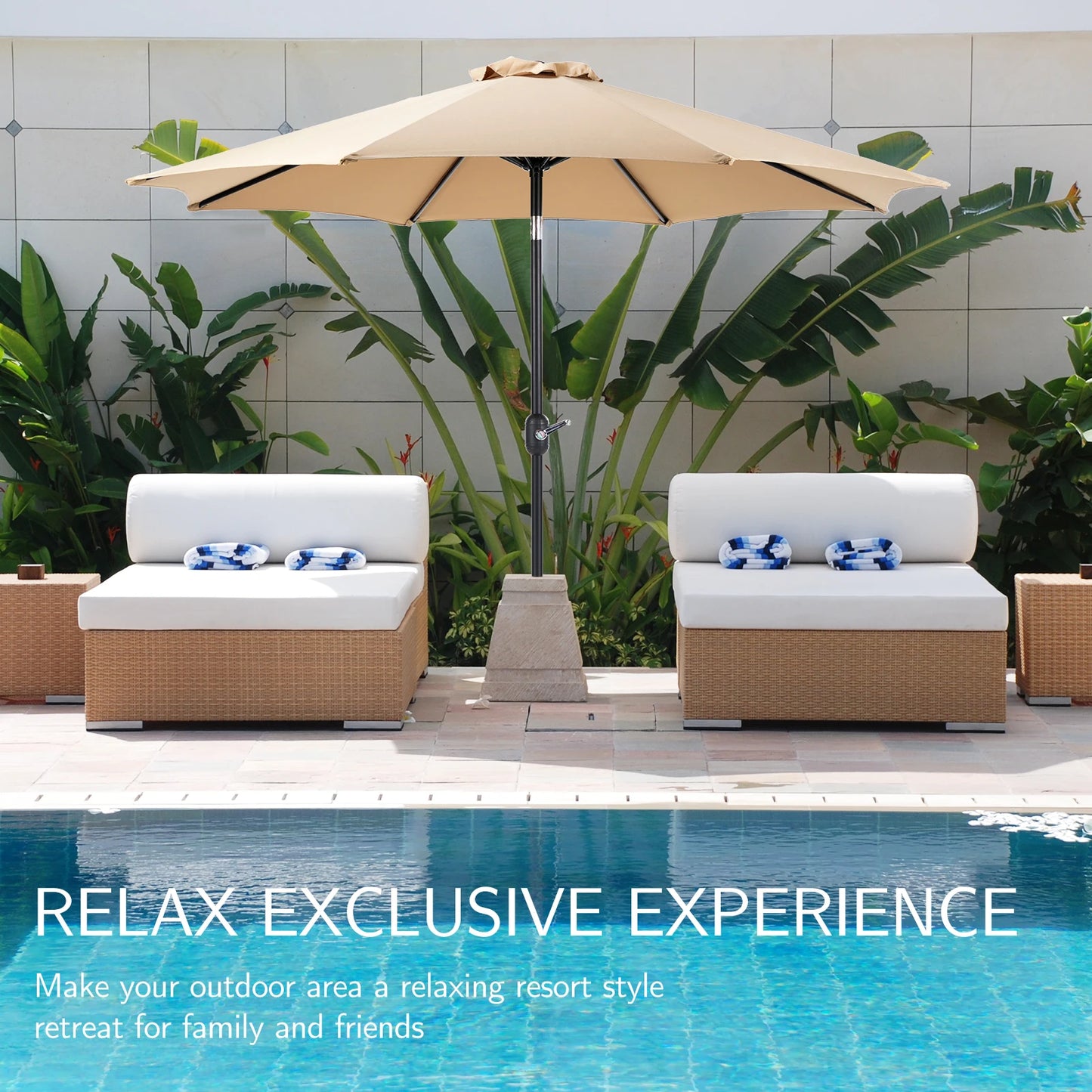 Outdoor Patio Umbrella UV Protection All-Weather Garden Pool Backyard Shade Canopy