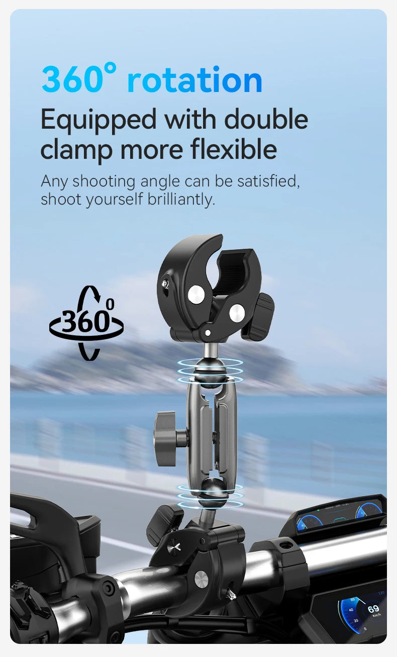 TELESIN Motorcycle Bike Monopod, Panoramic Handlebar Mount, Invisible Selfie Stick Bracket for GoPro Hero, DJI, Insta360