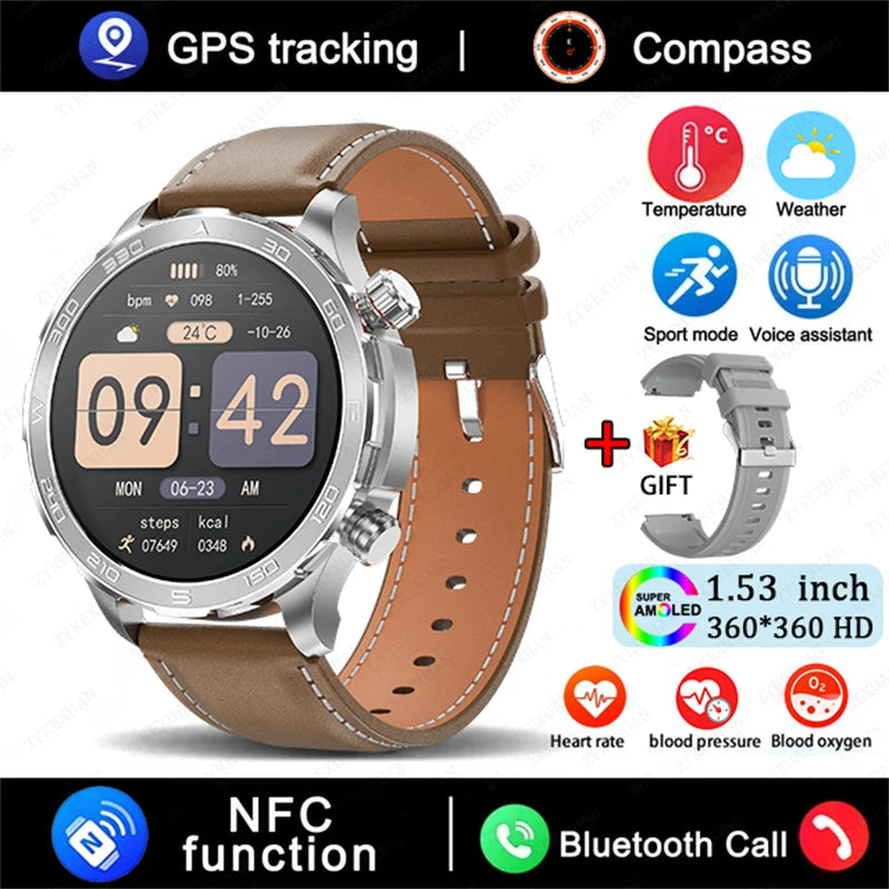 2025 New Bluetooth Call Smartwatch for Men – Huawei Compatible, AMOLED HD Large Screen, Heart Rate, NFC, IP68 Waterproof, GPS Sports Watch