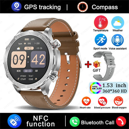 2025 New Bluetooth Call Smartwatch for Men – Huawei Compatible, AMOLED HD Large Screen, Heart Rate, NFC, IP68 Waterproof, GPS Sports Watch