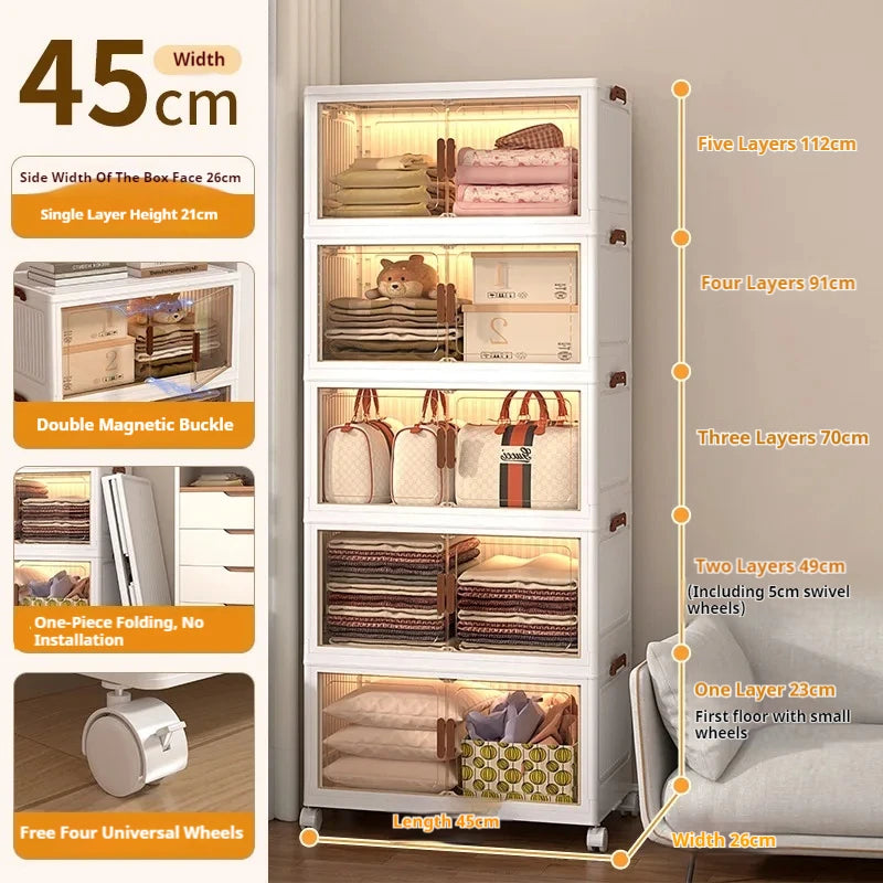 2025 Folding Living Room Cabinet – Multifunction Rolling Closet Organizer with Large Capacity Storage