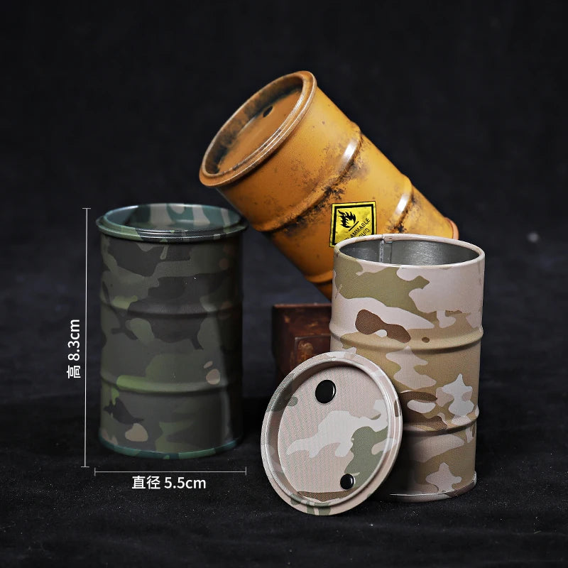 Iron Mini Oil Drum Model – Chemistry Car Desktop Decoration & Storage Box War Games Scene Toy for Boys