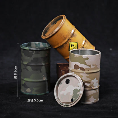 Iron Mini Oil Drum Model – Chemistry Car Desktop Decoration & Storage Box War Games Scene Toy for Boys