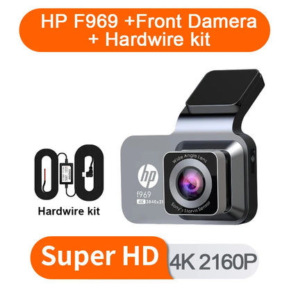 HP 4K HD Car Dash Cam – Night Vision, WiFi, Parking Monitoring, DVR Loop Video Recording