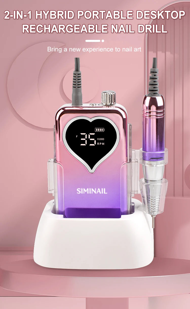 SIMINAIL Professional Nail Drill Machine – 35000RPM Portable Electric Nail File with Rechargeable E-File Bit Kit