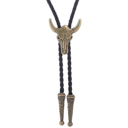 Golden Bolo Tie for Men – Adjustable Cowboy Garment Accessory with Bull Head Pendant, Western Style Necklace