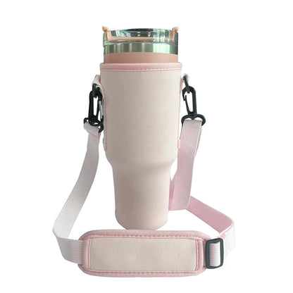 Water Bottle Carrier Bag — Adjustable Shoulder Strap Holder for 40oz Tumbler with Handle