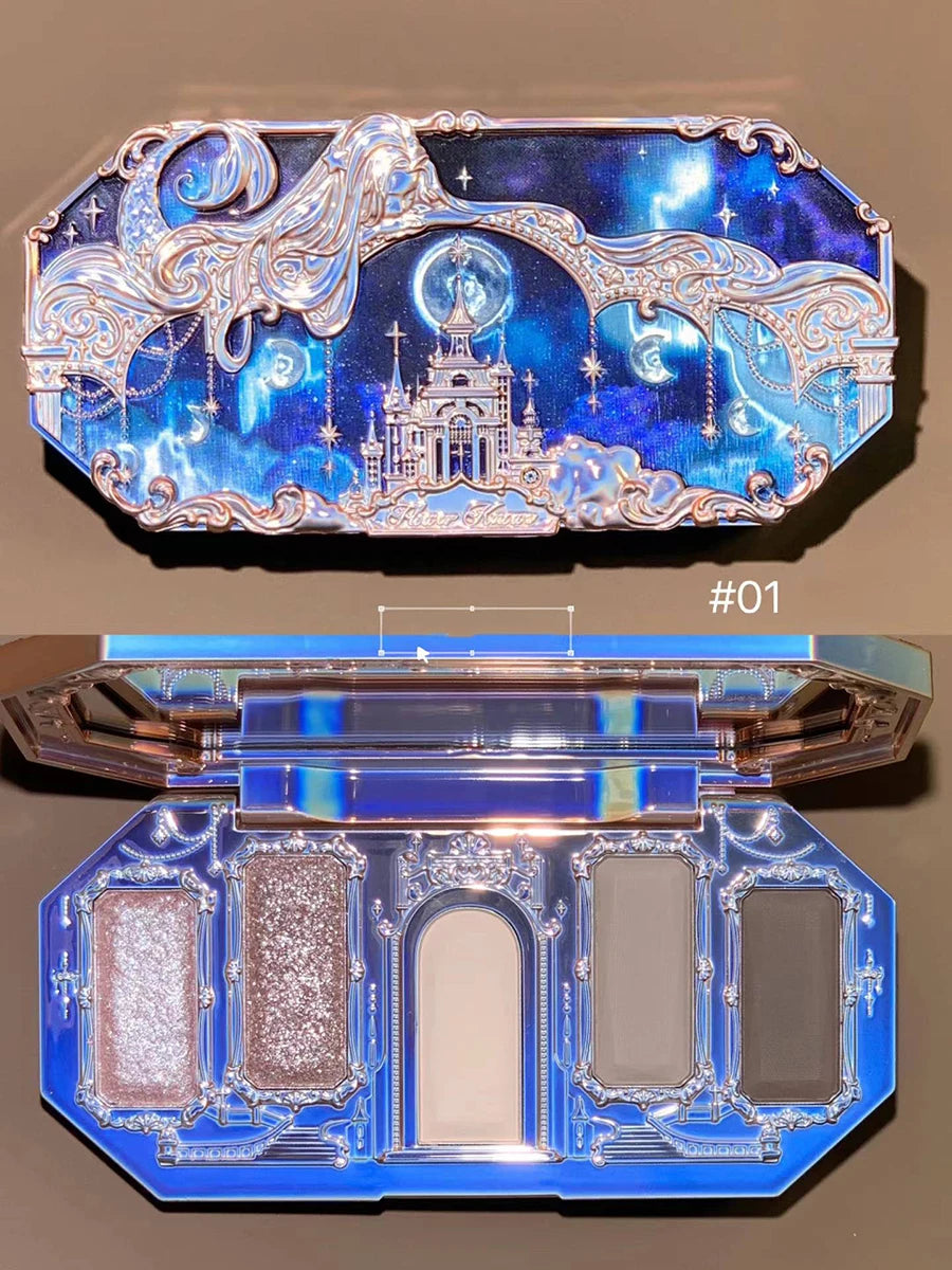 Flower Knows Moonlight Mermaid Eyeshadow Palette – 5-Color Matte, Shimmer & Glitter Waterproof Eye Shadow