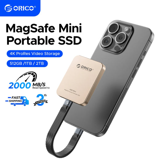ORICO K20Mini Magnetic External SSD – 2000MB/s for iPhone 15/16 Pro/Max, 4K ProRes HDR Recording & Storage Portable Solid State Drive