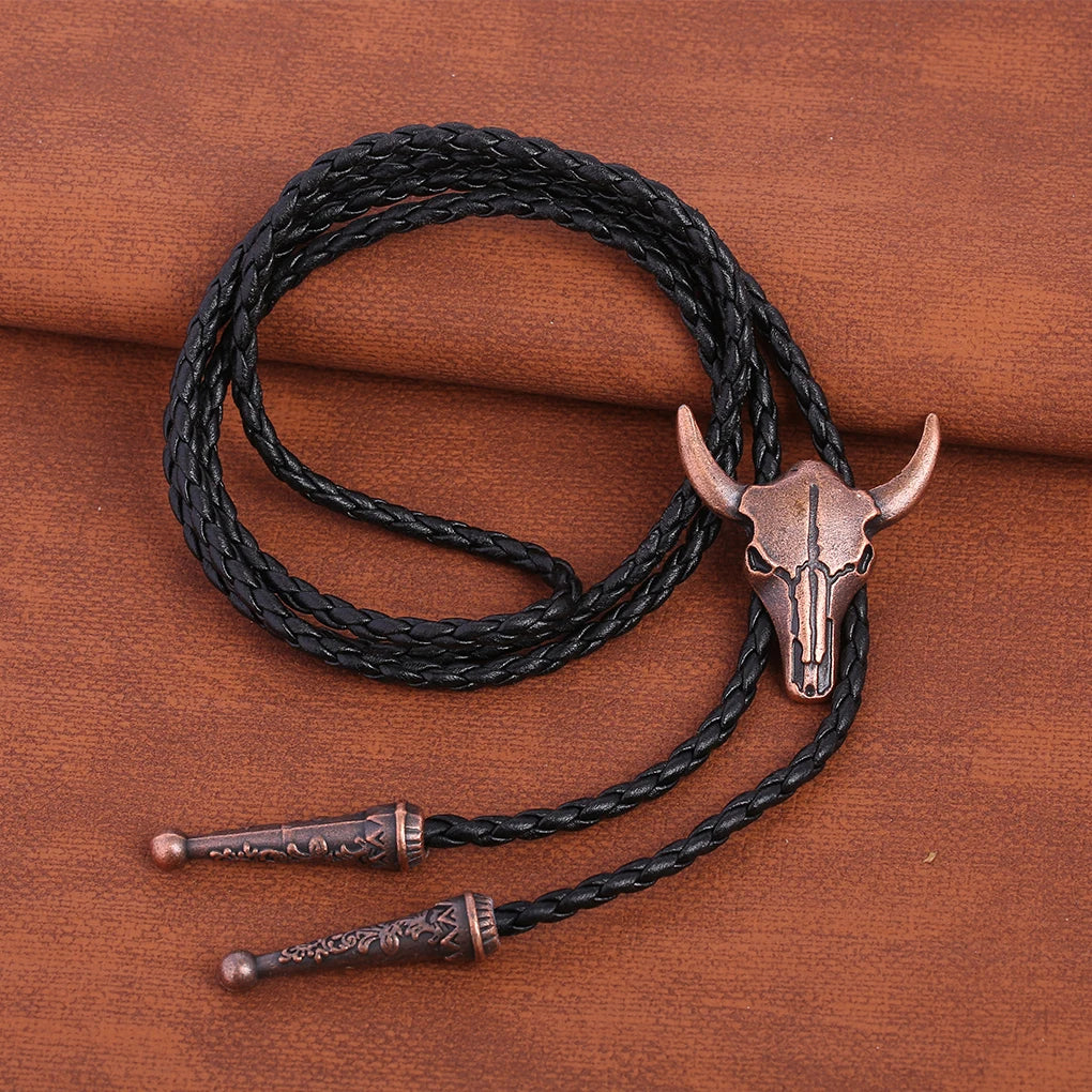 Golden Bolo Tie for Men – Adjustable Cowboy Garment Accessory with Bull Head Pendant, Western Style Necklace