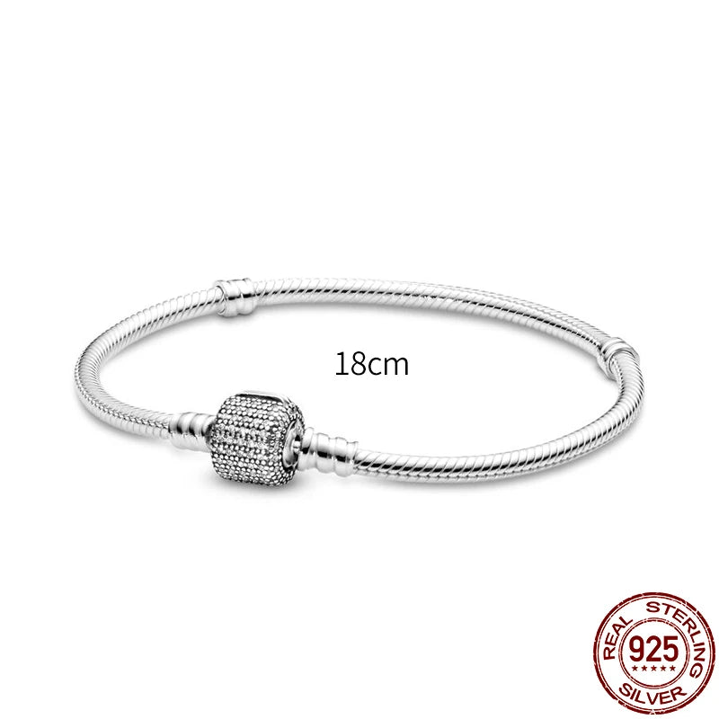 New 925 Sterling Silver Snake Chain Charm Bracelet – Fits Original 925 Pendant Charms & Beads, Heart Bracelet Jewelry for Women
